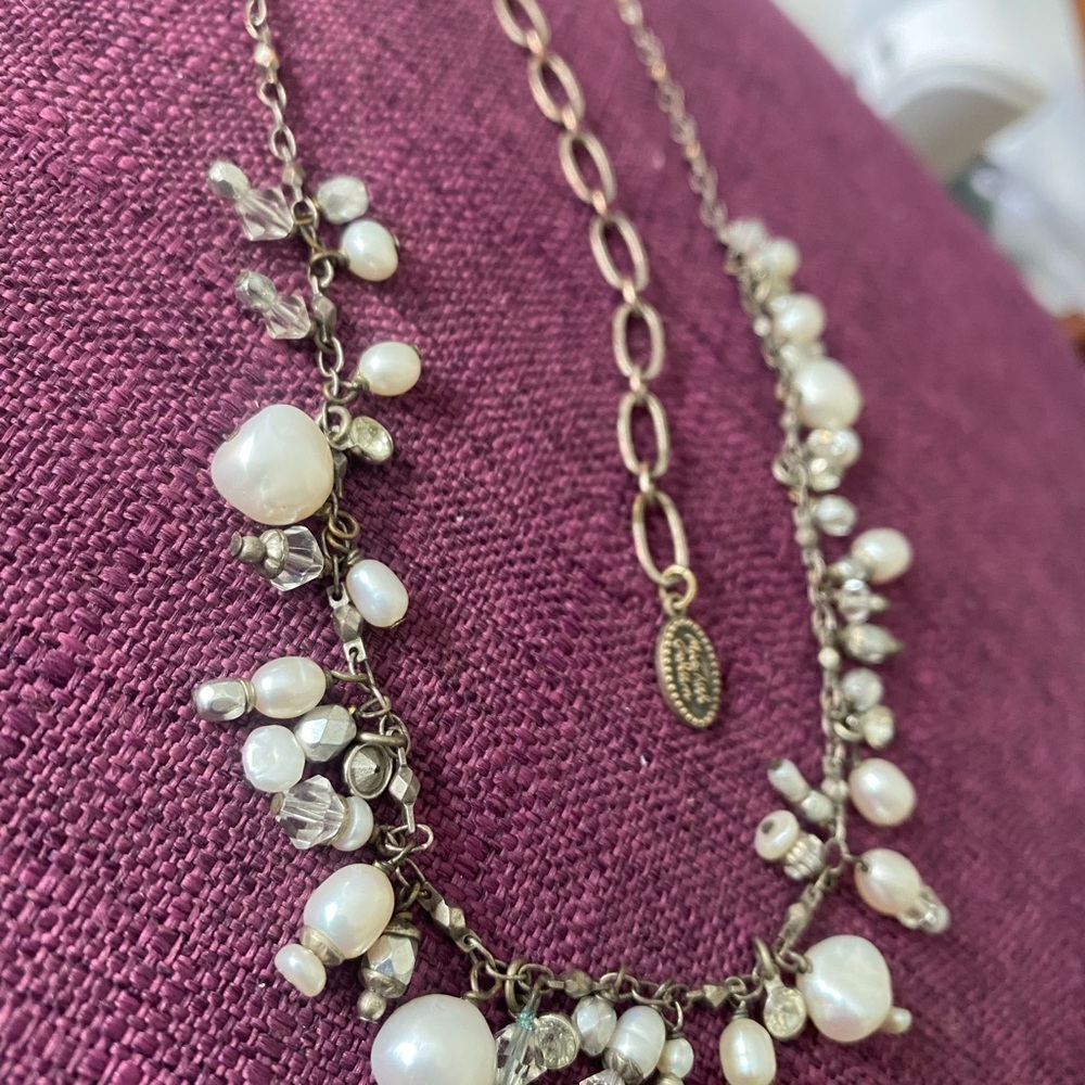 Michael Golan Silver Tone Fresh Water Pearl Crystal Bead Dangling Necklace
